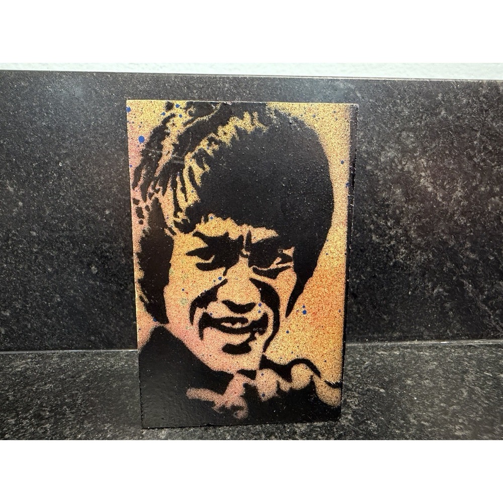 Bruce Lee Stencil Art Block by Dennis Wells – Hand Painted Street/Folk Art